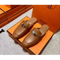 Sumptuous Hermes Kelly Calfskin Flat Mules Brown 090915