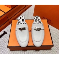 Perfect Hermes Kelly Calfskin Flat Mules Optic White 090917