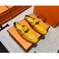 Best Product Hermes Kelly Calfskin Flat Mules Yellow 090922