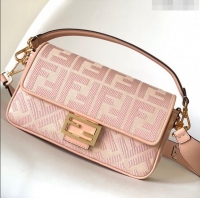 Super Quality Fendi Baguette Medium Bag in FF Canvas FD1280 Pink 2023