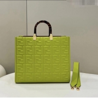 Promotional Fendi Sunshine Shopper Medium Bag in FF Leather 8597L Acid Green 2022