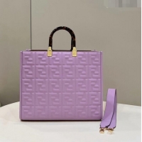 Promotional Fendi Sunshine Shopper Medium Bag in FF Leather 8597L Lilac Purple 2022