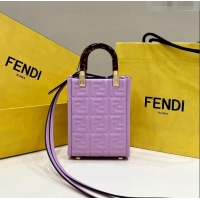 Low Price Fendi Mini Sunshine Shopper Bag in FF Leather 8597S Lilac Purple 2022