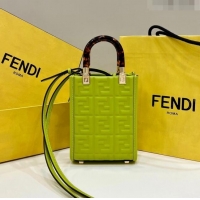 Pretty Style Fendi Mini Sunshine Shopper Bag in FF Leather 8597S Acid Green 2022