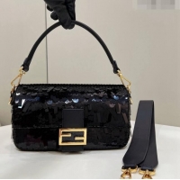 Famous Brand Fendi Baguette Medium Bag in Black Sequins 8601 2023