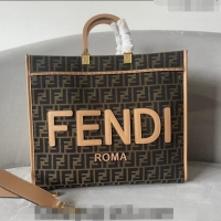 Promotional Fendi Sunshine FF Jacquard Fabric Large Shopper Bag FD1366 Brown 2023