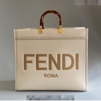 Good Quality Fendi Sunshine Leather Large Shopper Bag 8372 White 2023