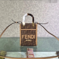 Famous Brand Fendi Sunshine FF Fabric Mini Shopper Bag FD1369 Brown 2023