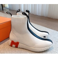 Top Design Hermes Bouncing Knit Ankle Boots White/Black 092176