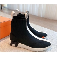 Top Grade Hermes Bouncing Knit Ankle Boots Black/White 092177