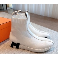 Luxury Hermes Bouncing Knit Ankle Boots White 092179