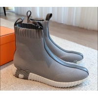 Crafted Hermes Bouncing Knit Ankle Boots Grey 092181