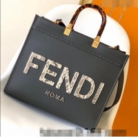 Best Price Fendi Sunshine Leather Medium Shopper Bag with Snakeskin Print FD8372 Black 2023