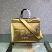 Reasonable Price Fendi Sunshine Metallic Leather Medium Shopper Bag 8372 Gold 2023