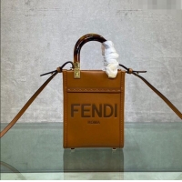 Discount Fendi Sunshine Leather Mini Shopper Bag FD0213 Brown 2023