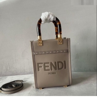 Super Quality Fendi Sunshine Leather Mini Shopper Bag 0213 Grey 2023