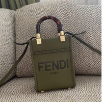 Cheapest Fendi Sunshine Leather Mini Shopper Bag 0213 Green 2023