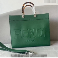 Custom Fendi Sunshine Grained Leather Medium Shopper Bag FD8372 Green 2023