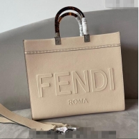 Super Quality Fendi Sunshine Grained Leather Medium Shopper Bag FD8372 Beige 2023