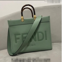 Shop Grade Fendi Sunshine Grained Leather Medium Shopper Bag FD8372 Light Green 2023