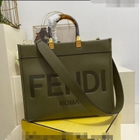 Famous Brand Fendi Sunshine Grained Leather Medium Shopper Bag FD8372 Green 2023