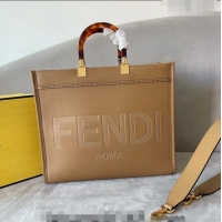 Super Quality Fendi Sunshine Leather Medium Shopper Bag FD8372 Apricot 2023