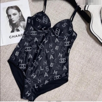 Inexpensive Chanel Crystal Logo Swimwear 0214 Black 2023