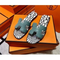 Most Popular Hermes Classic Smooth Calfskin Flat Slide Sandals Green 2110208