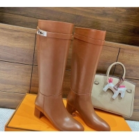 Good Quality Hermes Kelly High Boots in Smooth Leather Brown 110428