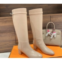 Top Grade Hermes Kelly High Boots in Smooth Leather Beige 110430