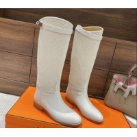 Stylish Hermes Kelly High Boots in Kint and Leather White 110432