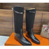 Grade Quality Hermes Kelly High Boots in Kint and Leather Black 110433