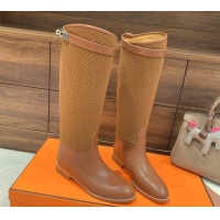 Best Grade Hermes Kelly High Boots in Kint and Leather Brown 110434