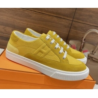 Purchase Hermes Deep Sneakers Ribbed Fabric and Suede Yellow 110438