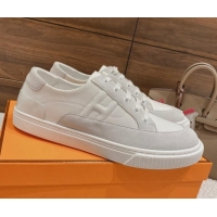 Shop Duplicate Hermes Deep Sneakers Ribbed Fabric and Suede Light Grey 110444