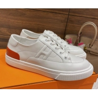 Good Quality Hermes Deep Sneakers in Smooth Leather White/Red 110445