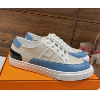 Popular Style Hermes Deep Sneakers in Smooth Leather Beige/Blue 110447