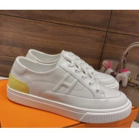 Grade Quality Hermes Deep Sneakers in Smooth Leather White/Yellow 110451