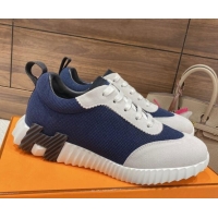 Shop Duplicate Hermes Bouncing Sneakers in Mesh and Suede Navy Blue 110462