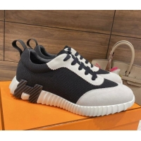 Stylish Hermes Bouncing Sneakers in Mesh and Suede Black/White 110464