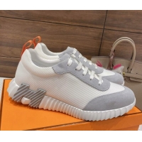 Good Product Hermes Bouncing Sneakers in Knit Fabric and Suede White/Grey 110470