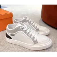 Cheap Price Hermes Day Sneakers in Canvas and Leather White/Grey 110472