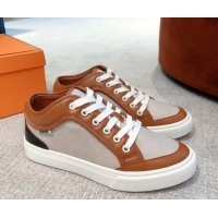 Luxury Hermes Day Sneakers in Canvas and Leather Brown/Grey 110473