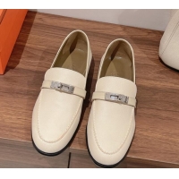 Sophisticated Hermes Destin Loafers in Epsom Calfskin White 221204