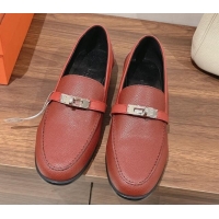 Perfect Hermes Destin Loafers in Epsom Calfskin Burgundy 221206