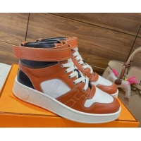 Fashion Hermes Freestyle Calfskin High-top Sneakers Brown 221214