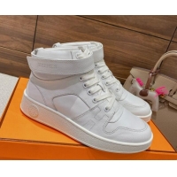 Discount Hermes Freestyle Calfskin High-top Sneakers White 221216