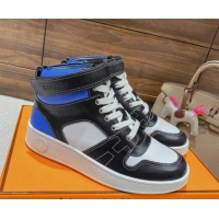 Trendy Design Hermes Freestyle Calfskin High-top Sneakers Black/Blue 221217