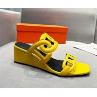 Stylish Hermes Figari Calfskin Wedge Sandals 5.5cm Yellow 221223