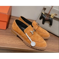 Grade Quality Hermes Faubourg Suede Loafers Brown 222127